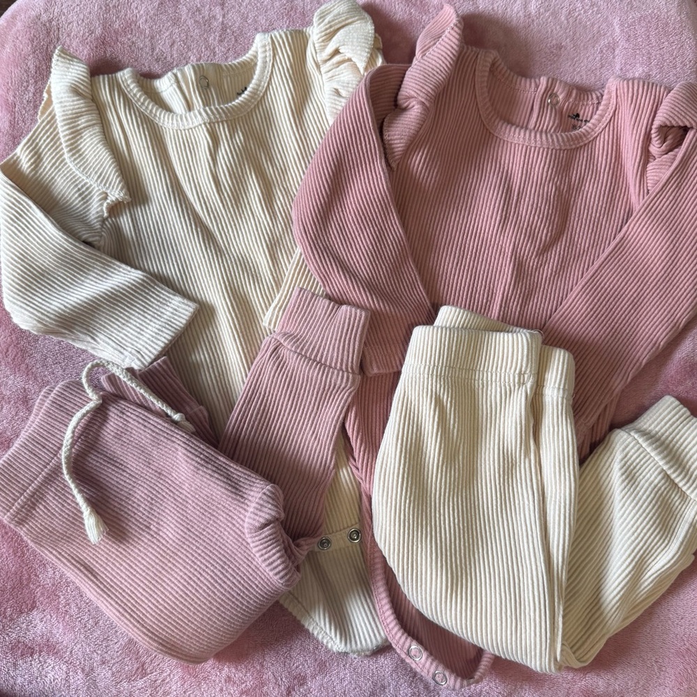 Ribbed Cream and Pink Toddler Outfit Set